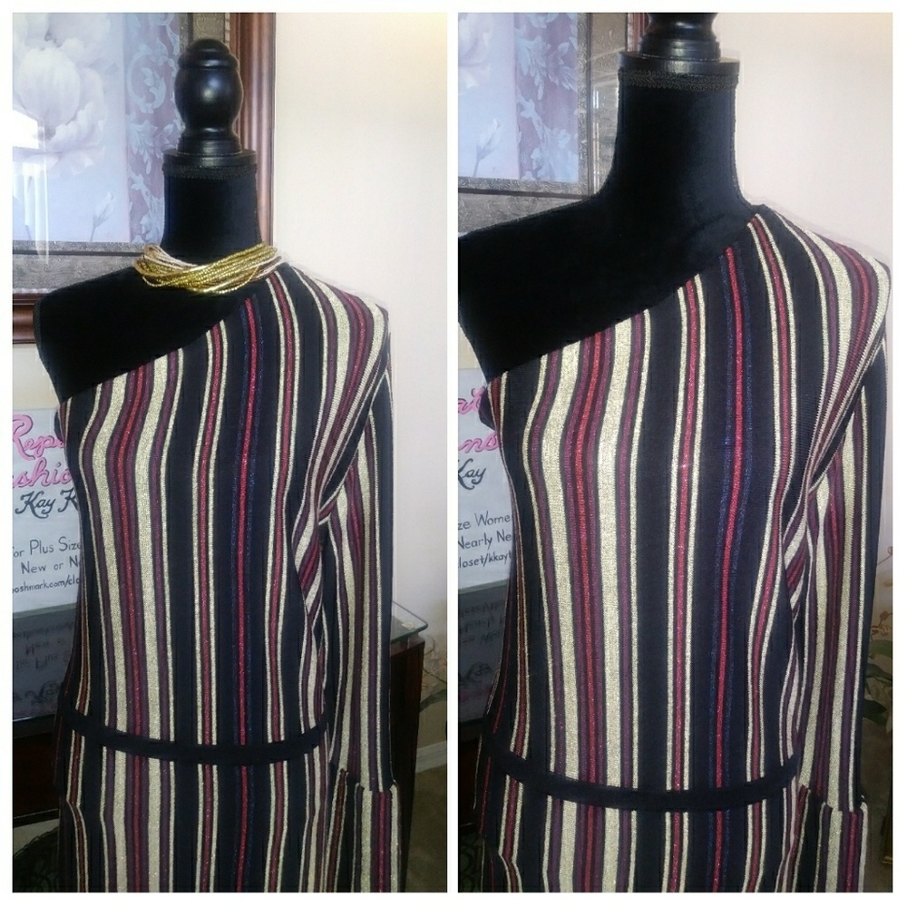 **SOLD**   One-Shoulder Striped Dress - Picture 3 of 8